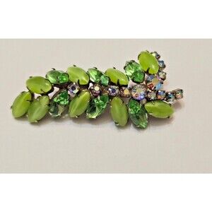 Vintage Green Aurora Borealis AB Rhinestone Brooch